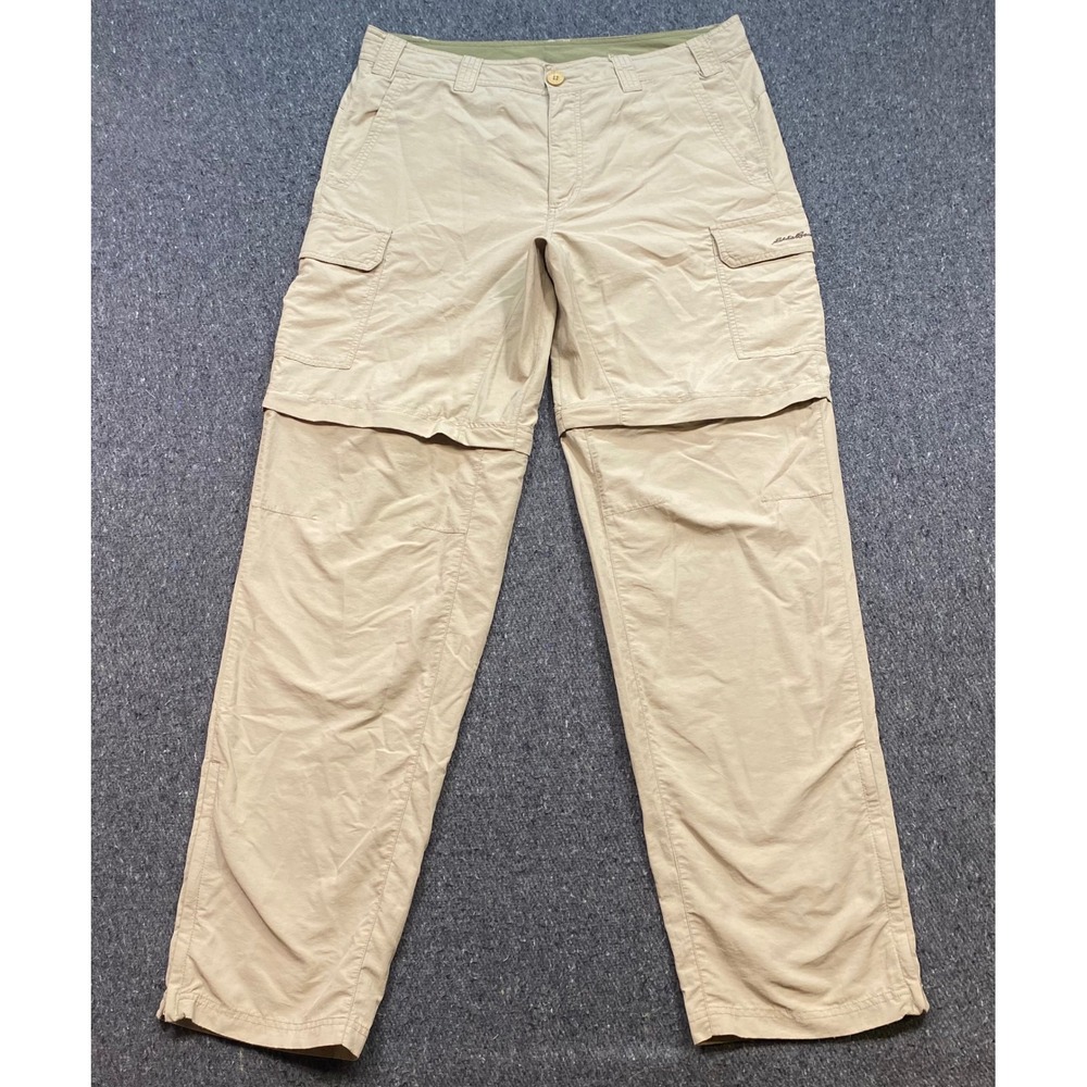 Eddie Bauer Convertible Cargo Pants Sz 36 Mens Tan Gorpcore Hiking Zip Off Leg